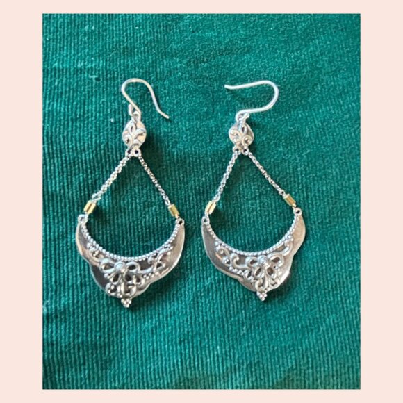 EUC Silpada Swing of Things Engraved .925 Sterling Silver & Brass Earrings W3152 - Picture 2 of 5